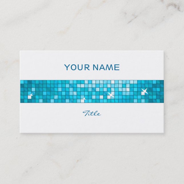 Disco Tiles Blue tile stripe white back Business Card (Front)