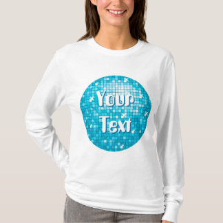 Disco Tiles Blue 'Your Text' round long sleeve T-Shirt