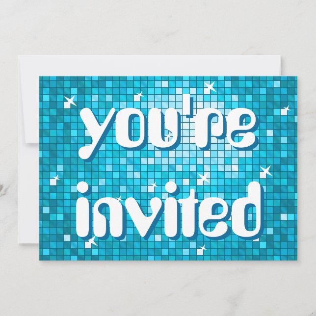 Disco Tiles Blue 'you're invited' amelia text Invitation (Front)