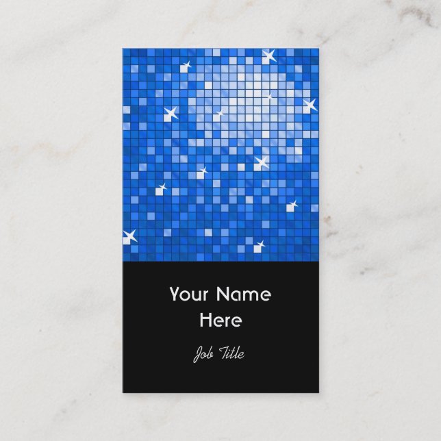 Disco Tiles Dark Blue business card black portrait (Front)