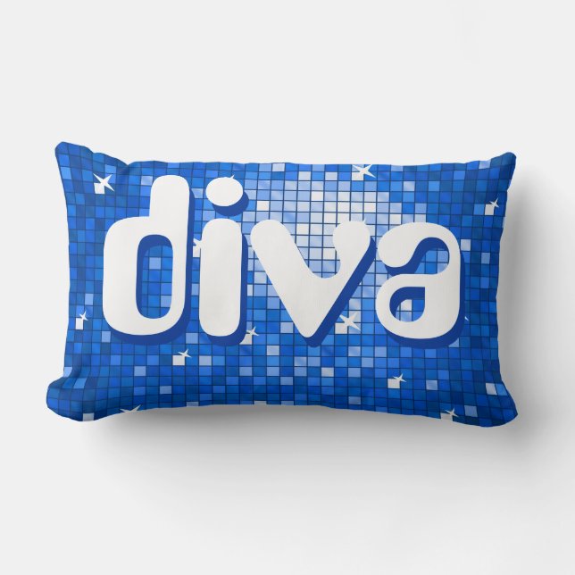 Disco Tiles Dark Blue 'diva' pillow amelia text (Front)