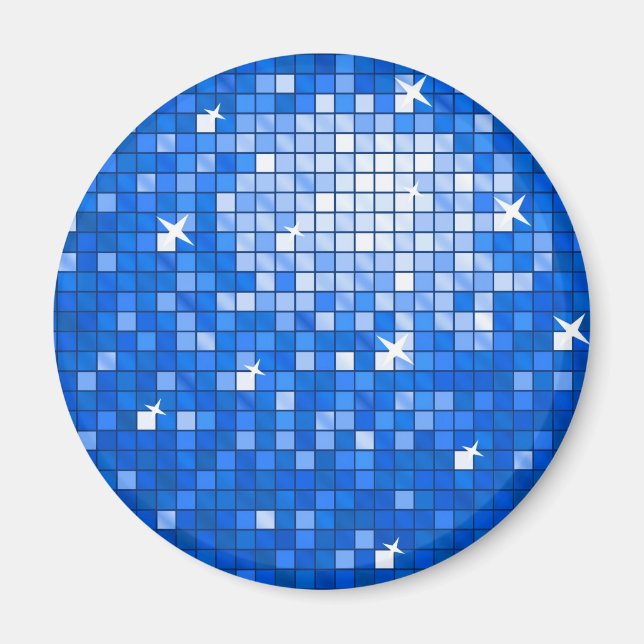 Disco Tiles Dark Blue fridge magnet round (Front)