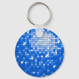 Disco Tiles Dark Blue keychain round