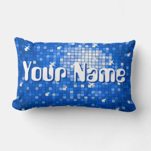 Disco Tiles Dark Blue 'Name' throw pillow lumbar