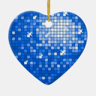 Disco Tiles Dark Blue ornament heart