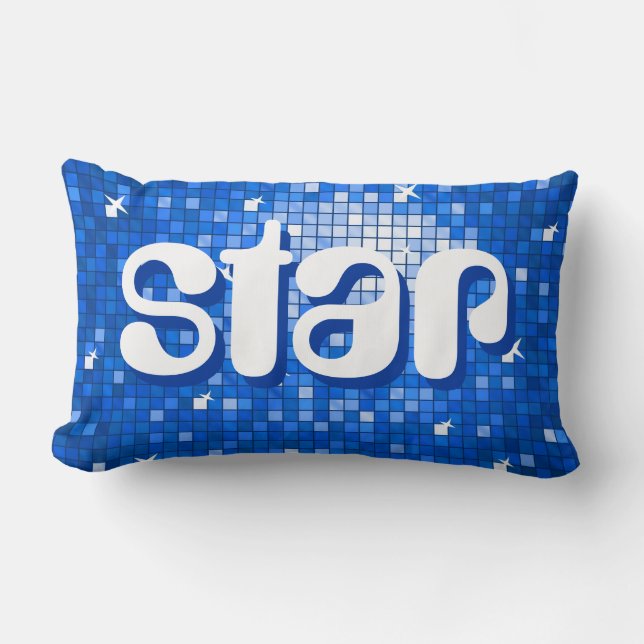 Disco Tiles Dark Blue 'star' pillow amelia text (Front)