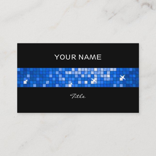 Disco Tiles Dark Blue tile stripe black back Business Card (Front)