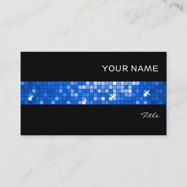 Disco Tiles Dark Blue tile stripe black Business Card (Front)
