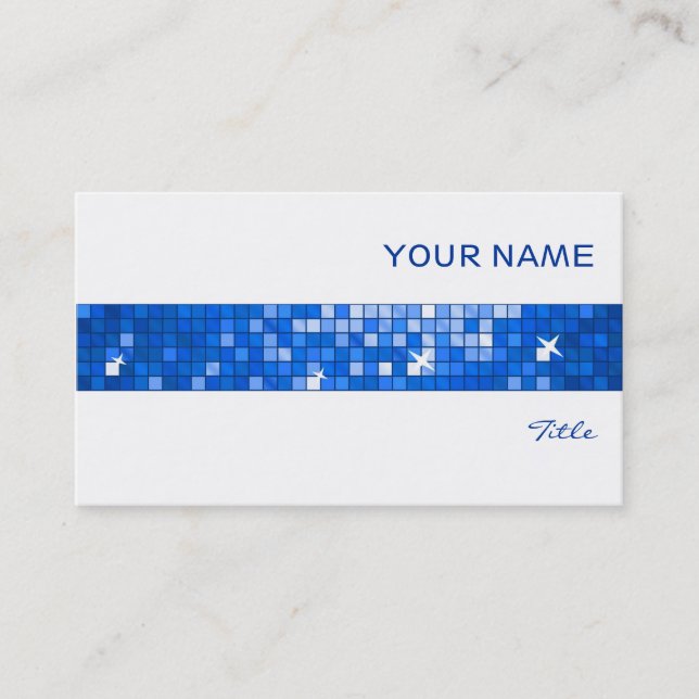 Disco Tiles Dark Blue tile stripe white Business Card (Front)