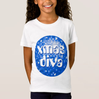 Disco Tiles Dark Blue 'xmas diva' girls fitted T-Shirt