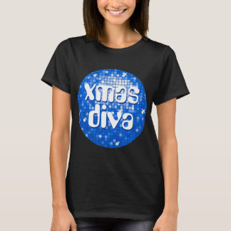 Disco Tiles Dark Blue 'xmas diva' t-shirt black