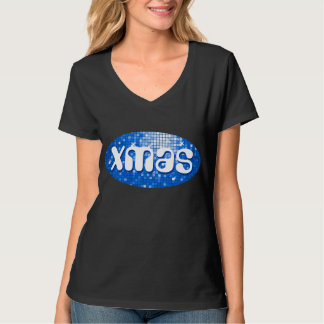 Disco Tiles Dark Blue 'xmas' ladies v-neck T-Shirt
