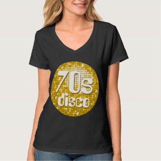 Disco Tiles "Gold" '70s Disco' ladies v-neck black T-Shirt