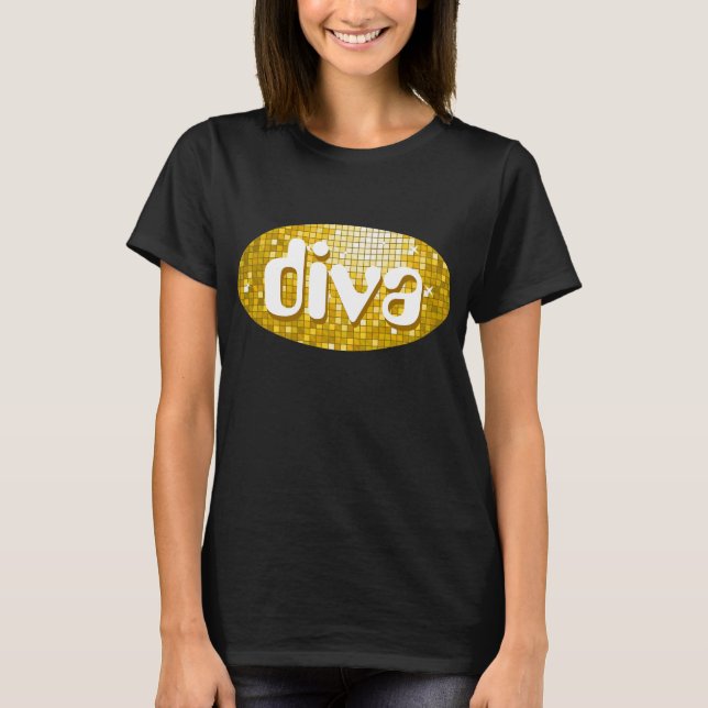 Disco Tiles "Gold" 'diva' t-shirt black (Front)