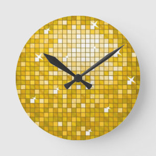Disco Tiles "Gold" print wall clock