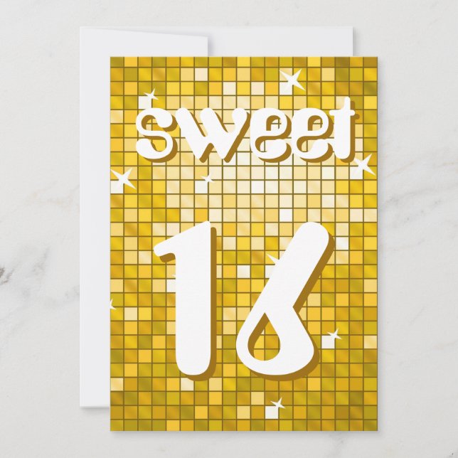 Disco Tiles "Gold" Sweet 16 invitation amelia text (Front)