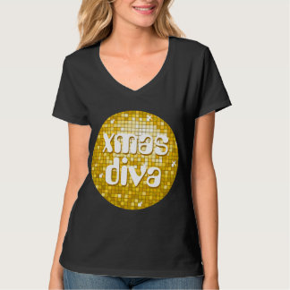 Disco Tiles "Gold" 'xmas diva' ladies v-neck T-Shirt