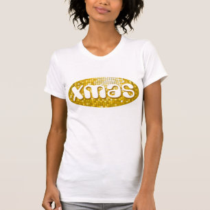 Disco Tiles "Gold" 'xmas' ladies petite white T-Shirt