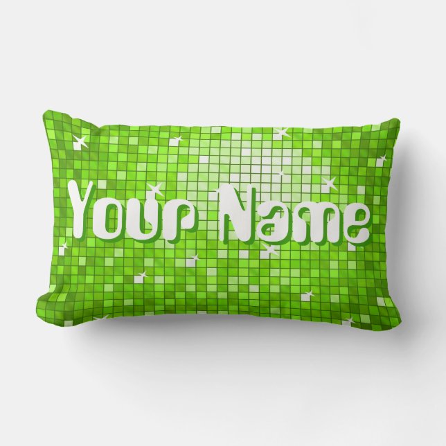 Disco Tiles Green 'Name' throw pillow lumbar (Front)