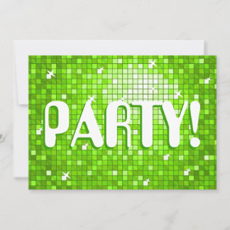 Disco Tiles Green 'PARTY!' invitation amelia text