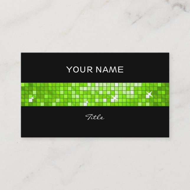 Disco Tiles Green tile stripe black back Business Card (Front)