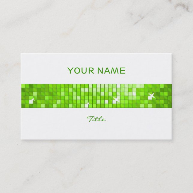 Disco Tiles Green tile stripe white back Business Card (Front)