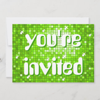Disco Tiles Green 'you're invited' amelia text Invitation