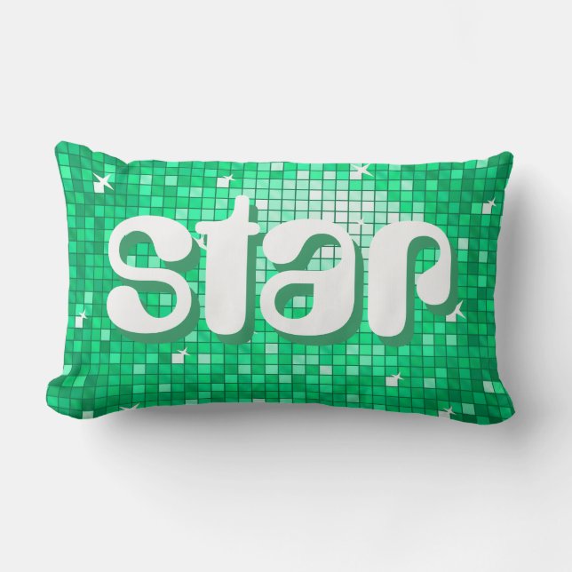 Disco Tiles Jade 'star' throw pillow amelia text (Front)