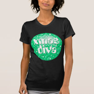 Disco Tiles Jade 'xmas diva' ladies petite black T-Shirt