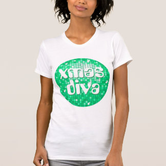 Disco Tiles Jade 'xmas diva' ladies petite white T-Shirt