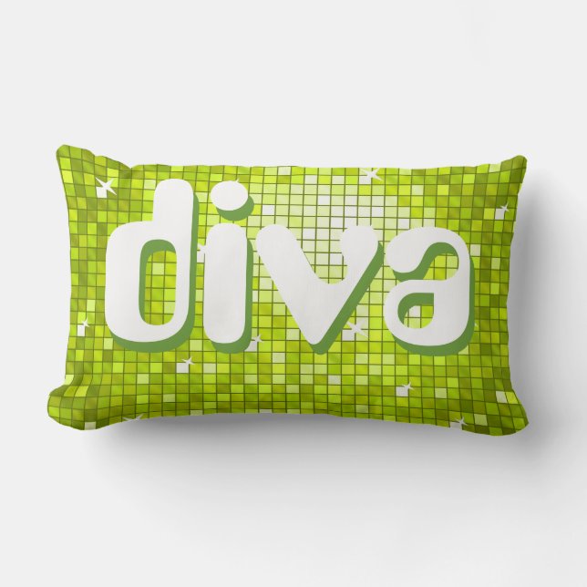 Disco Tiles Lime 'diva' throw pillow amelia text (Front)