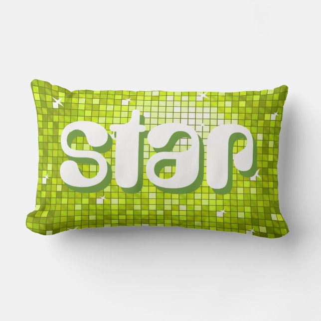 Disco Tiles Lime 'star' throw pillow amelia text (Front)