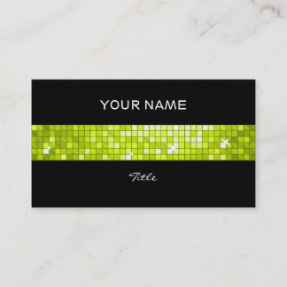 Disco Tiles Lime tile stripe black back Business Card