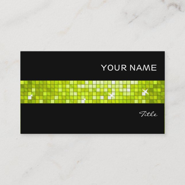 Disco Tiles Lime tile stripe black Business Card (Front)
