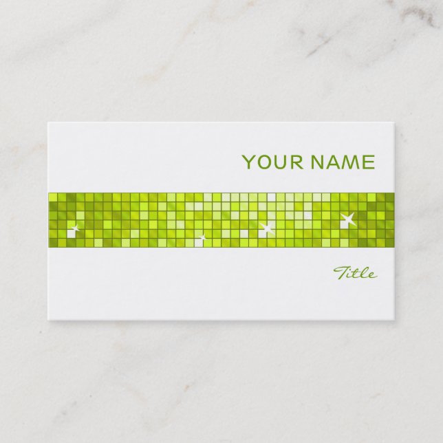 Disco Tiles Lime tile stripe white Business Card (Front)
