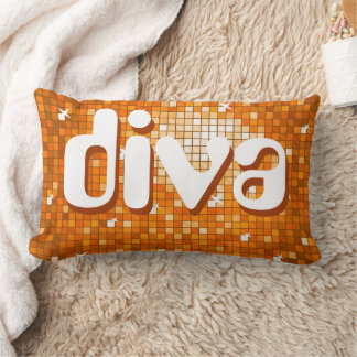 Disco Tiles Orange 'diva' throw pillow amelia text