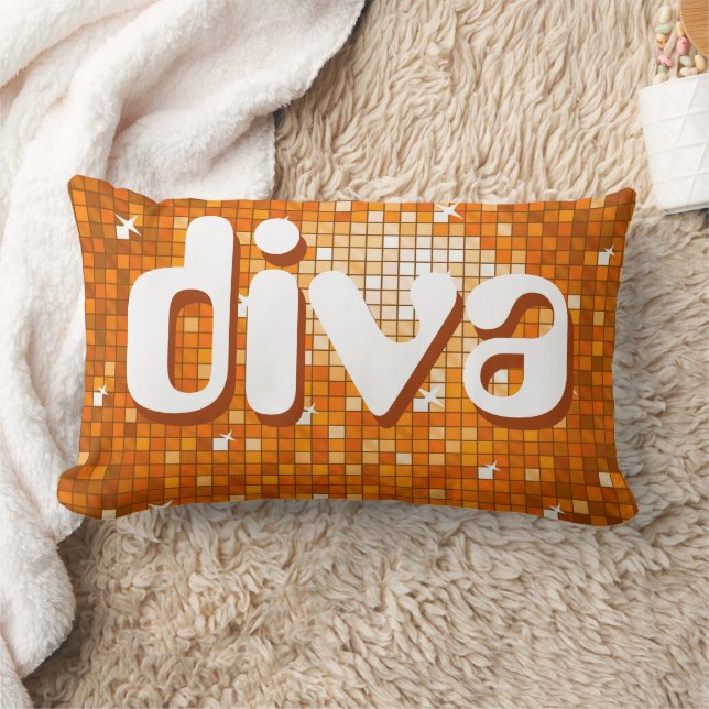 Disco Tiles Orange 'diva' throw pillow amelia text (Blanket)