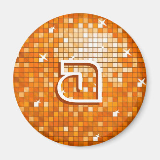 Disco Tiles Orange fridge magnet 'monogram' round
