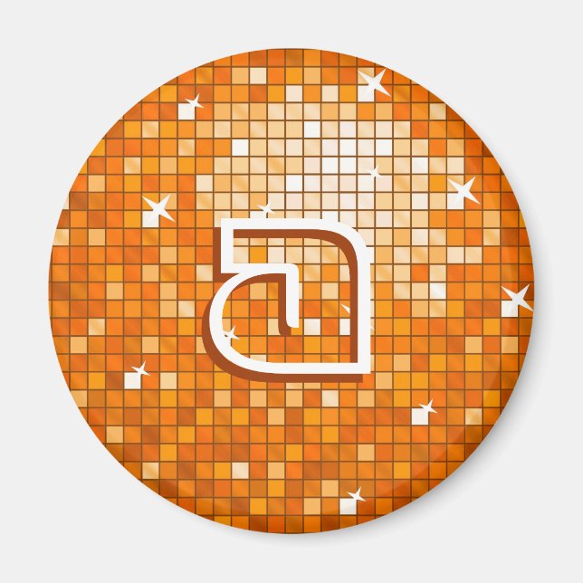 Disco Tiles Orange fridge magnet 'monogram' round (Front)