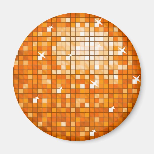 Disco Tiles Orange fridge magnet round (Front)