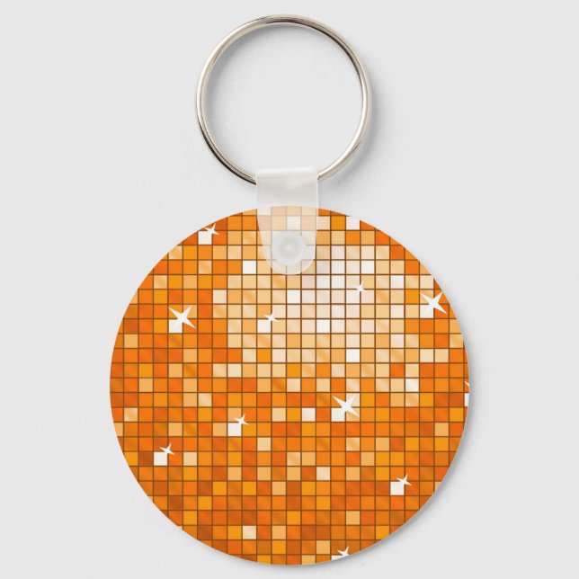 Disco Tiles Orange keychain round (Front)