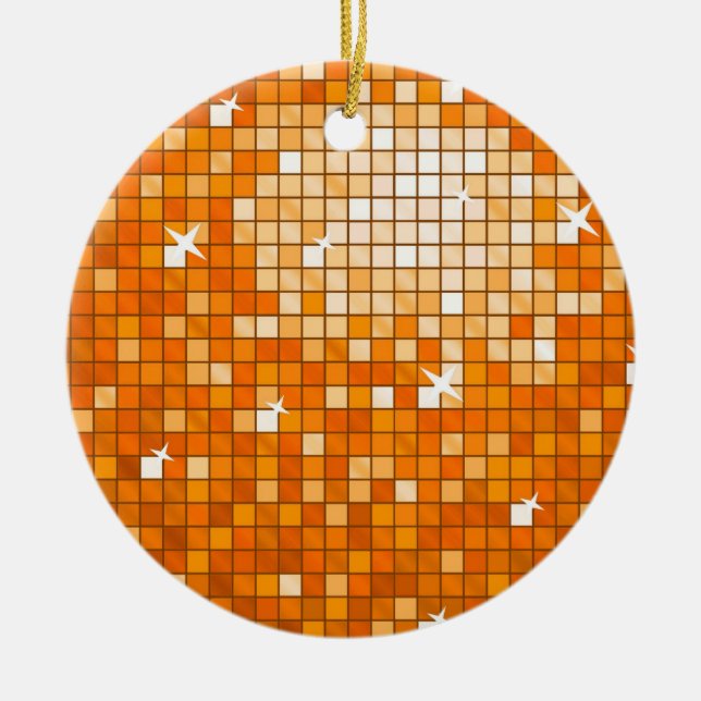 Disco Tiles Orange ornament round (Front)
