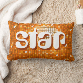 Disco Tiles Orange 'star' throw pillow amelia text