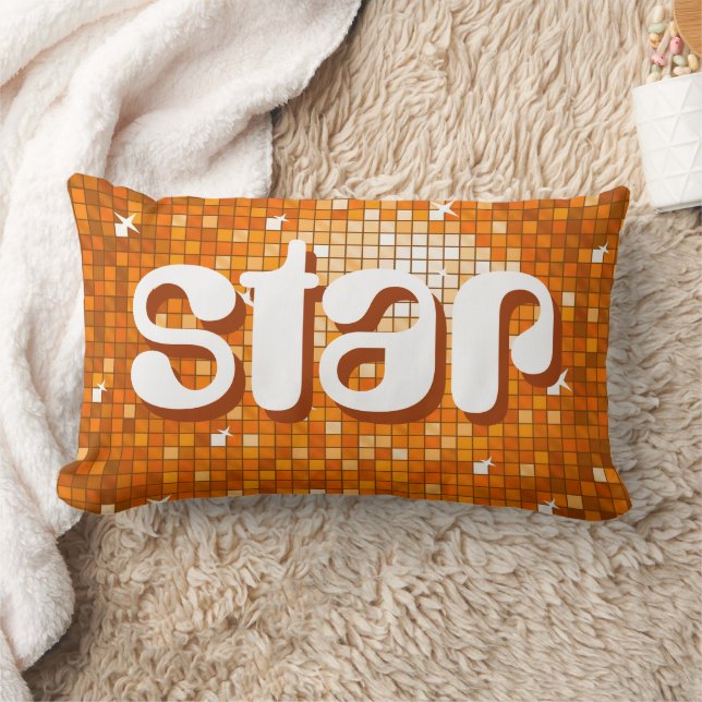 Disco Tiles Orange 'star' throw pillow amelia text (Blanket)