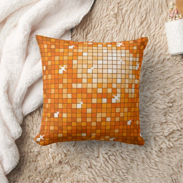 Disco Tiles Orange throw pillow square (Blanket)