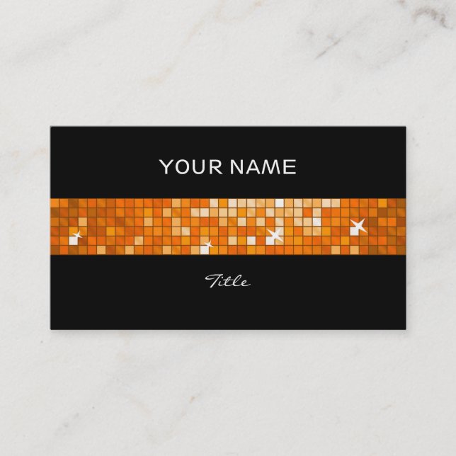 Disco Tiles Orange tile stripe black back Business Card (Front)