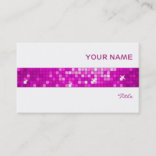 Disco Tiles Pink business card tile stripe white (Front)
