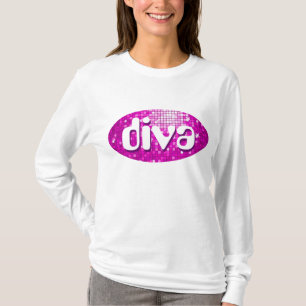 Disco Tiles Pink 'diva' ladies long sleeve white T-Shirt