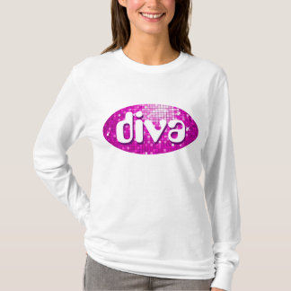 Disco Tiles Pink 'diva' ladies long sleeve white T-Shirt