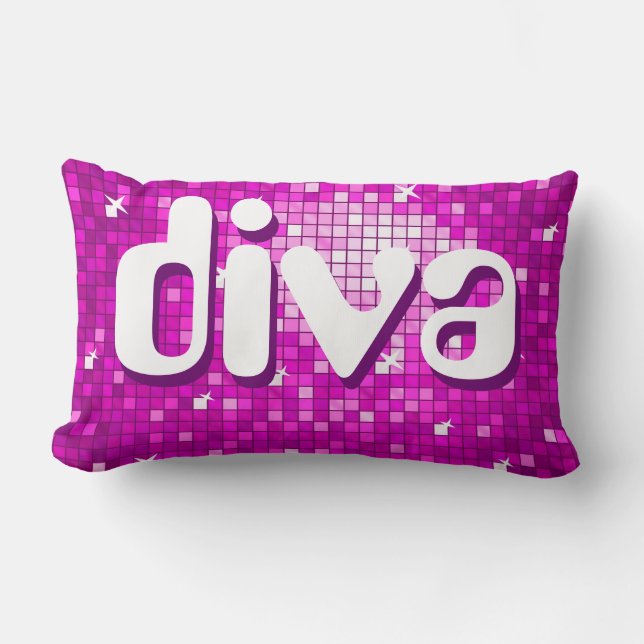 Disco Tiles Pink 'diva' throw pillow amelia text (Front)